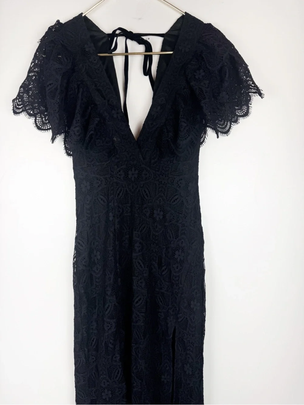 Lovers and Friends Black Lace Maxi Dress V Neck Dita Sz XS Formal Goth Romantic